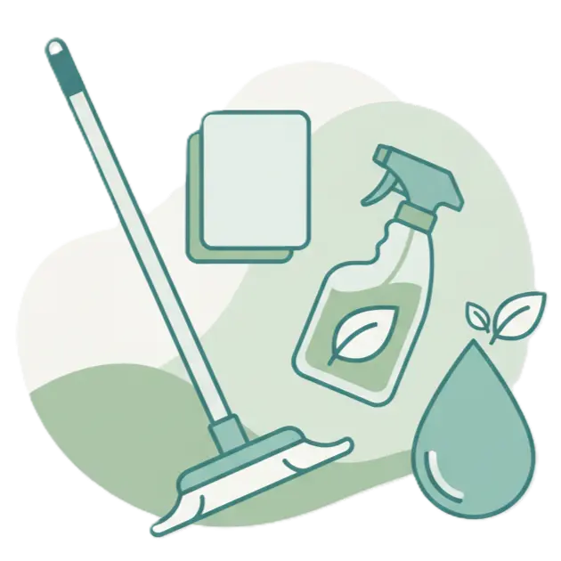 Ekologinen ja turvallinen siivous Iisalmessa – moderni kuvitus ympäristöystävällisistä siivousvälineistä