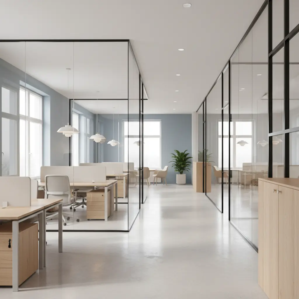 Puhdas toimisto siivouksen jälkeen Iisalmelaisessa yrityksessä